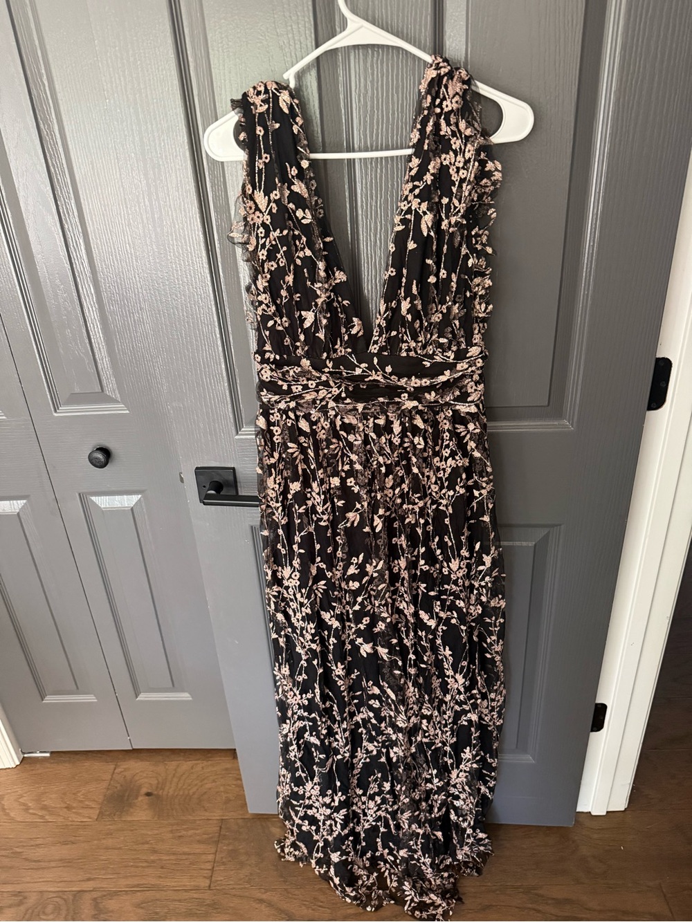 Baltic Born Black Maxi Dress with Gold Floral Print